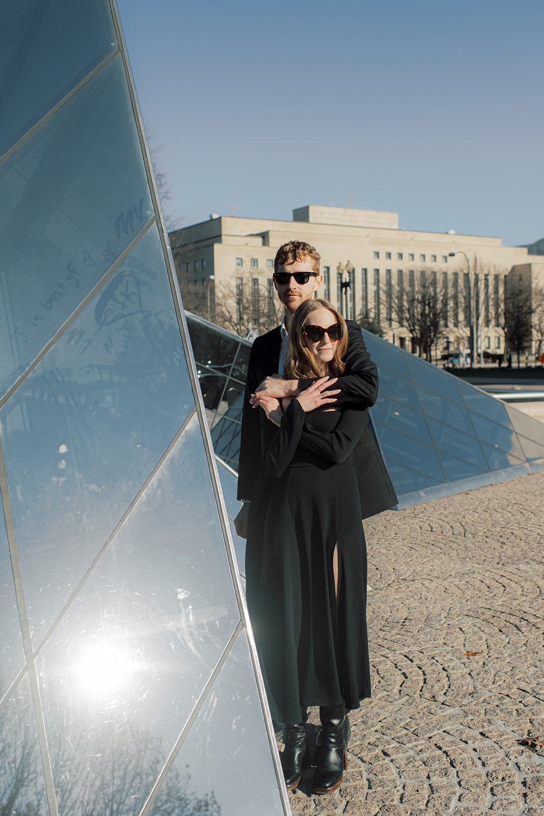 modern Washington DC engagement photographer at the glass pyramids national portrait gallery engagement session L Hewitt Photography

